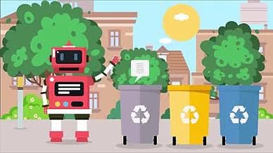 机器人垃圾分类环保果蔬矿泉水瓶MG动画视频的预览图